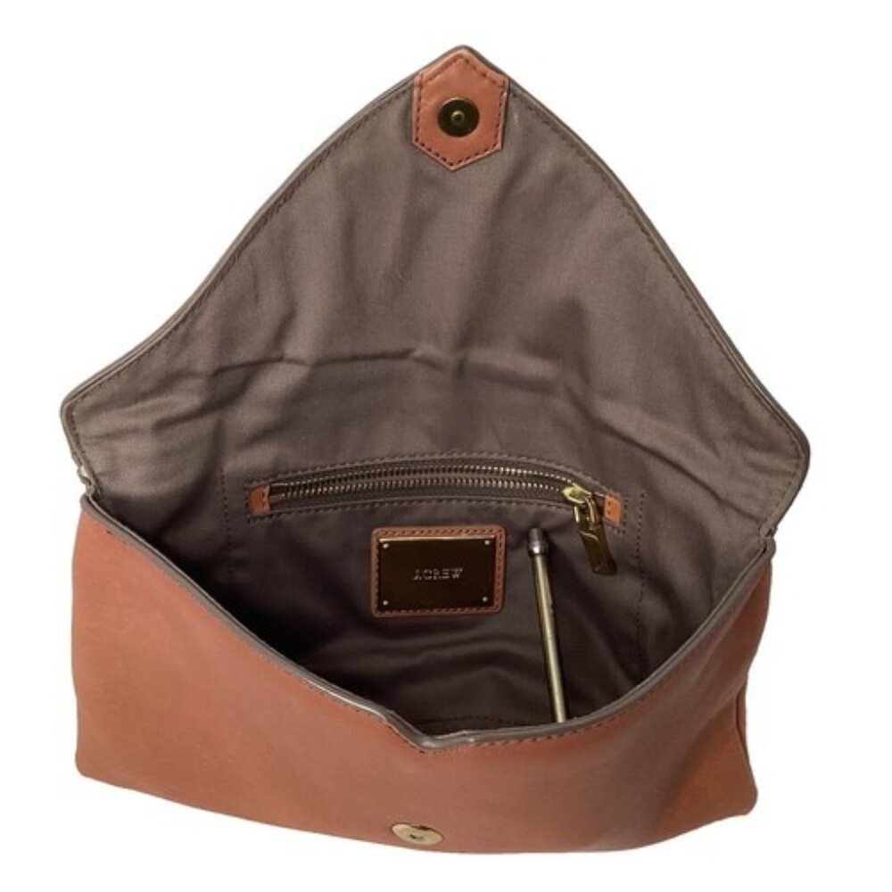 J Crew Clutch Purse Bag Leather Tan 2 Pocket Zipper - Picture 4 of 7